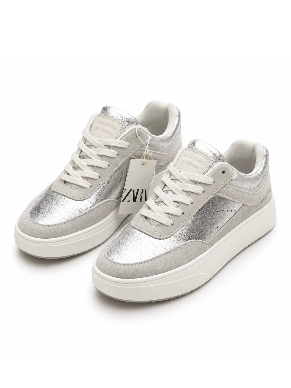 Zara Metallic Silver Lace-Up Women's Sneakers